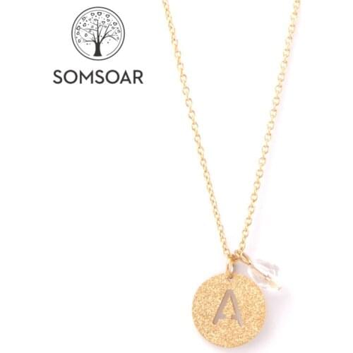 Somsoar Jewelry Gold Spark Stainless Steel Initial Letter A,G,H,L,M,N,R,S Personalization Charm Pendant Necklace as Xmas Gift
