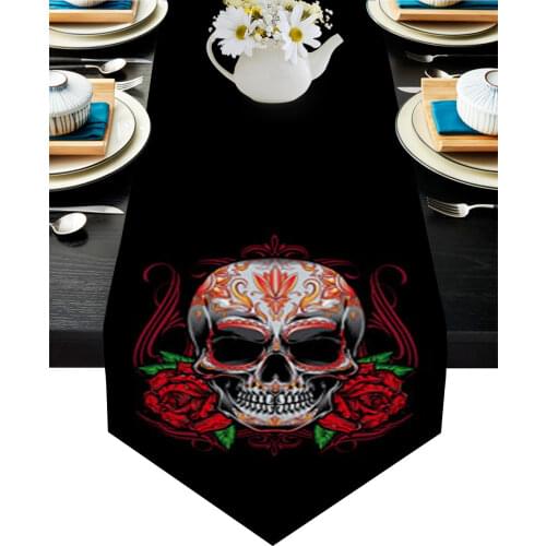 Skull Rose Skull Modern Table Runner Wedding For Party Event Home Decoration Table Cover Mat Decor Accessories