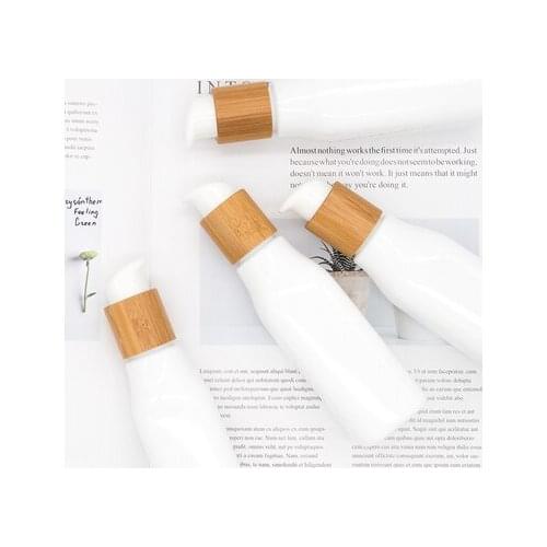 White opal glass cosmetic container 100ml 120ml glass pump bottle makeup bamboo spray bottle 15G 50G bamboo cosmetic containers