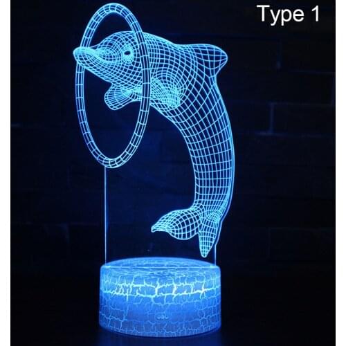 LED Acrylic Light Board Dolphin 3D Night Light Cracked Version Colorful Touch 16 Color Remote Control Powered By Powerbank