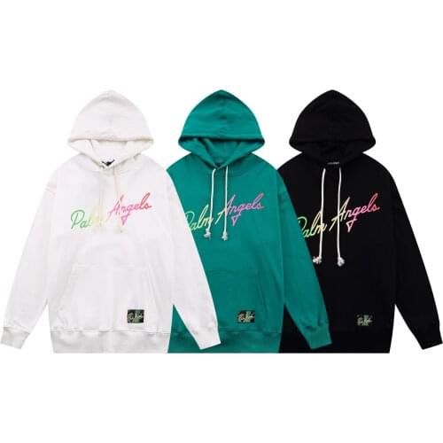 Palm Angels 22SS Letter Logo Unisex Hooded Sweatshirt and Trendy Loose Sweatshirt for Men and Women, Sports Jacket, Boyfriend