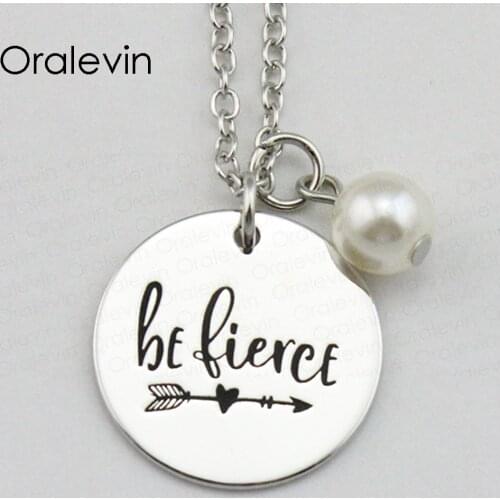 BE FIERCE Inspirational Hand Stamped Engraved Custom Charm Pendant Clothing Accessories Necklace Jewelry,10Pcs/Lot, #LN1972