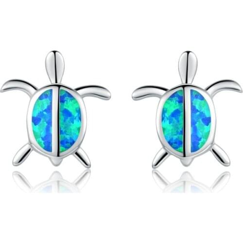 Marcatsa Fashion Female Small Turtle Earring Blue Fire Opal Stud Earrings for Women Silver color Jewelry Gothic Accessories