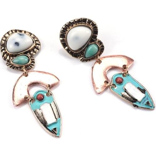 BK Tribe Metal Earrings Random Blue Green White Color Resin Beads Unique Stud Dangle Woman Fashion Eardrop