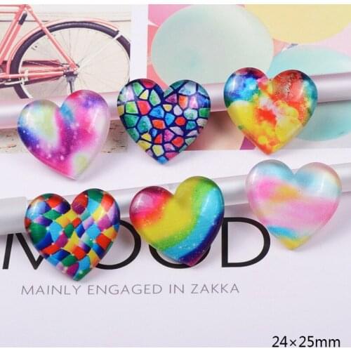 10pcs/lot 24X25mm Kawaii Resin Colorful Heart Flatback Cabochon For Scrapbooking Craft Headwear Jewellery Decorative Accessary
