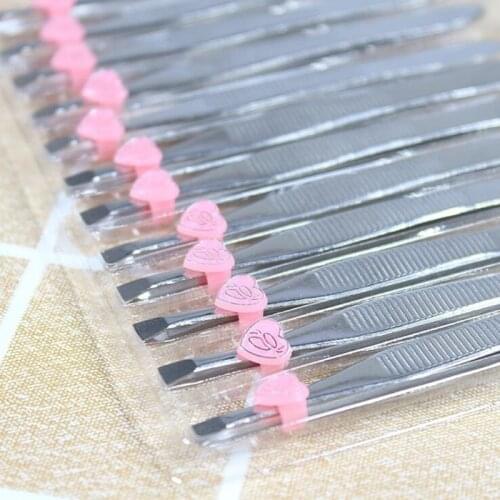 12Pcs/pack Stainless Steel Slanted Eyebrow Tweezers Face Hair Removal Clip Makeup Tool Women Cosmetics Beauty Wholesale