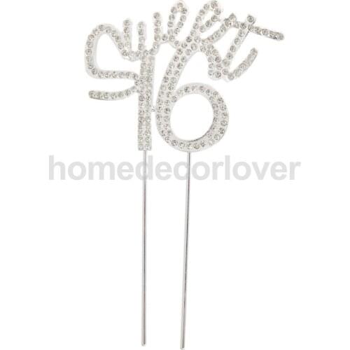16th Happy Birthday " Sweet 16" Crystal Cake Topper Insert Plug Cupcake Top Decor