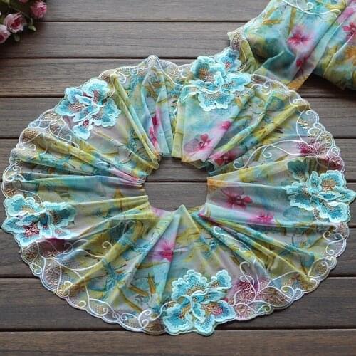 19cm wide 2yds/lot, 3 color Handmade Hair Decoration Wide Elastic Stretch Lace Trim wedding dress skirt Lace Ribbon