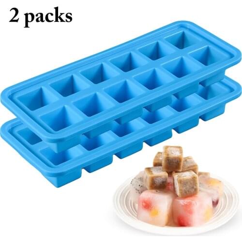 2pcs 12 Grids Silicone Square Shape Ice Cube Mold Candy Mold Bar Drinking Ice Cube Molds Tray Fruit Popsicle Ice Cream Maker