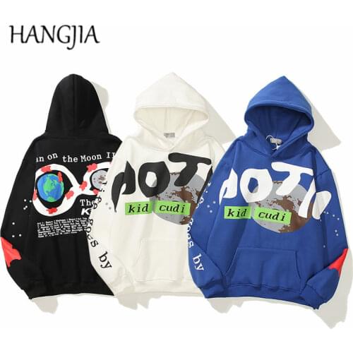 2021 Kanye West Three-dimensional Letters Printing Cartoon Fleece Hoodie Women Men Hip Hop Kid Cudi Moon III Hoody Pullovers