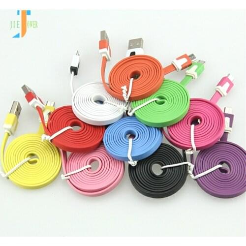 500pcs/lot Micro USB Charger Cable Colorful Noodle Flat 1M 2M 3M Data Sync Cable for Iphone XR MAX 8 Samsung HTC