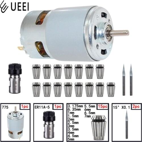 775 DC Motor Spindle Motor with ER11 Extension Rod ER11 Spring collet Carving Knife suit CNC machining center engraving machine