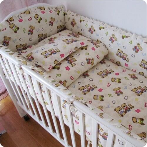 Promotion! 9PCS baby bedding set cute baby bumper set cotton cot crib bedding set, bumper/sheet/pillow/duvet ,120*60/120*70cm