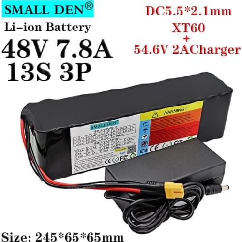 Electric bicycle battery 48V 7.8Ah 18650 lithium ion battery pack bicycle conversion kit 1000w XT60 plug + 54.6v 2A charger