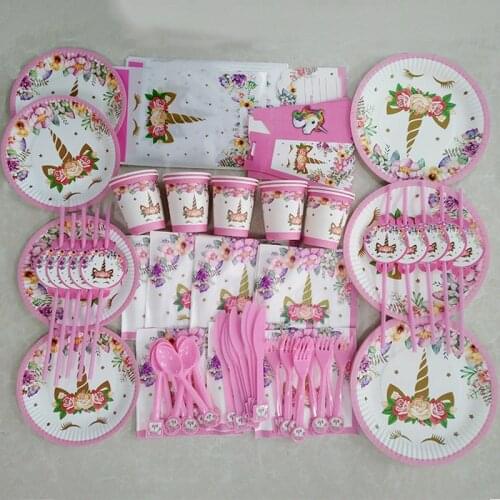Unicorn Party Birthday Balloons Unicorn Theme Paper Plates Napkins Cake Topper Kids Happy Birthday Gifts Party Decoration