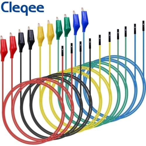Cleqee 10PC Alligator Clips to Dupont Wire Male/Female Head Silicone Jumper Wire Crocodile Clip Test Lead Cables DIY P1531/P1533