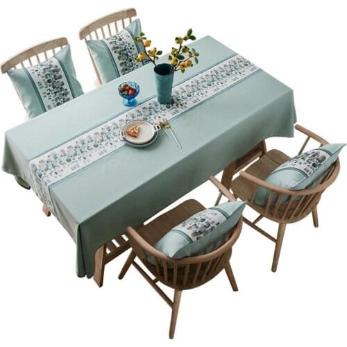 Europe Style Light Luxury Cotton Linen Tablecloth Embroidered Rectangular Table Cloth for Dining Room Banquet Decor