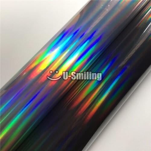 Premium Rainbow Chrome Silver Black Holographic Vinyl Wrap Decal Bubble Free For Car Wrapping Film Car Phone Laptop Console