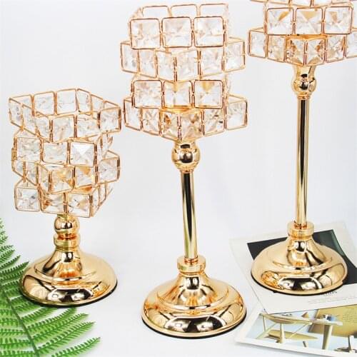 Crystal Rubiks Cube Candlestick Desktop Ornaments Road Lead Candelabra Centerpieces Wedding Porps Christmas Decoration