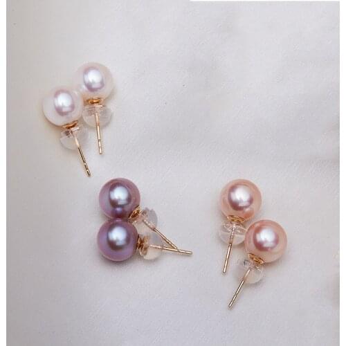 ICNWAY Natural Round Freshwater Pearl Earring for Women 14k Gold Plated s925 Stud Natural Color