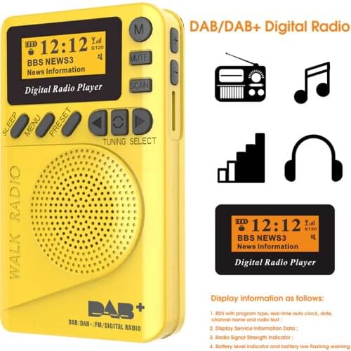 Mini Pocket DAB Digital Radio FM Receiver RDS Portable MP3 Player With LCD Display Screen Support TF Card Sleeping Time Set