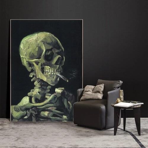 Van Gogh Famous Wall Art Canvas Paintings Reproductions Head of a Skeleton with a Burning Cigarette Decorative Canvas Prints