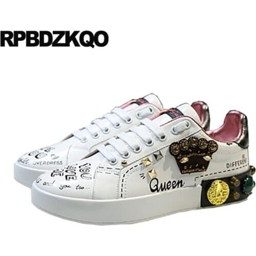 China round toe lace up sneakers designer shoes women luxury 2019 italian flats stud rivet trainers white knot genuine leather