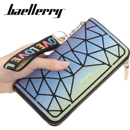 Baellery Wallet Women Female Card Holder Coin Pocket Cell Phone Pocket for Ladies Leather Bags Geometric Purse carteira feminina