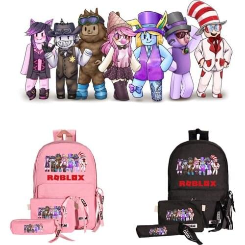 Hot game Robloxing school bag backpack three-piece set college style fresh candy color canvas school bag Kawaii stationery set