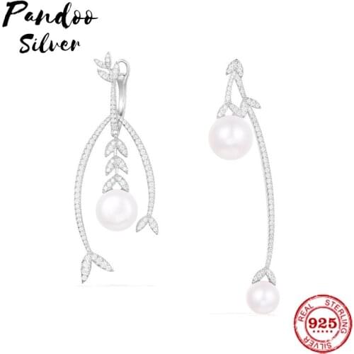 Fashion Charm Sterling Silver Original 1:1 Copy,Asymmetric Silver 'Eternelles' Bud Earrings With Pearl Jewelry Gift For Female