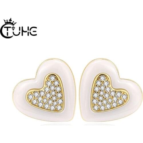 Fashion Earrings 2020 Womens Earrings Heart White Real Natural Ceramic Earrings Stud Earrings Wedding Engagement Accessories
