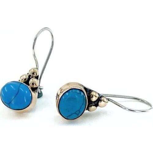 Natural Turquoise Turquoise Stone Handwork Authentic sterling Silver Earrings
