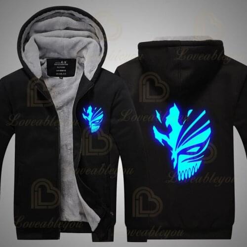New Warm Coats Anime BLEACH Luminous Glowing Mens Hoodies Sweatshirts Thicken Fleece Camouflage Jackets Zipper Hooded