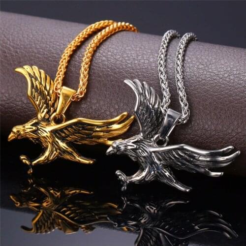 Eagle Necklace Mens Hip Hop Bird Pendant Wholesale Stainless Steel Gold Chain Necklace Jewelry on The Neck Statement Necklace