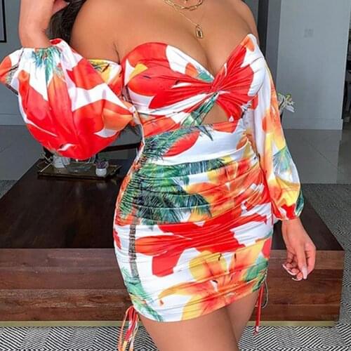 Sexy Women Off Shoulder Long Sleeve Ruched Bodycon Dress Bohemian Female Beach Dresses 2021 New Fashion Casual Ladies Vestidos