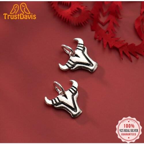 Trustdavis Real 925 Sterling Thai Silver Fashion 2021 Animal Cow Head Charm Pendant Handmade DIY Accessories Wholesale DZ289