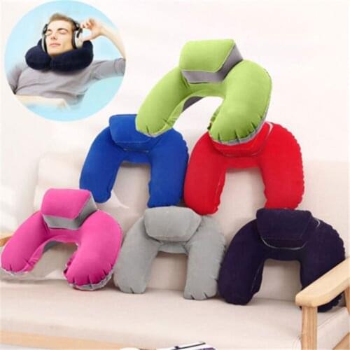 Foldable U-shaped Neck Support Pillow Inflatable Cushion Travel Air Plane Sleep