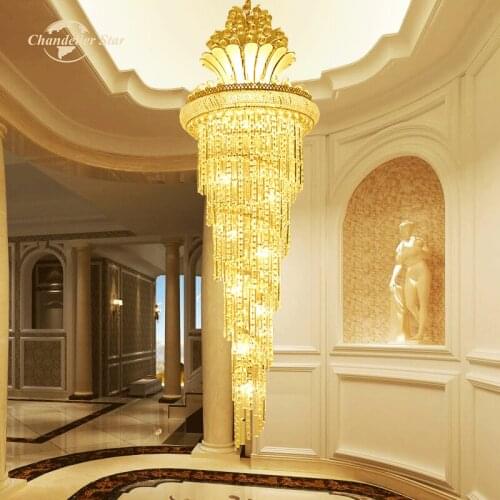 Luxury LED Chandeliers Lighting European Style Crystal Metal Spiral Lights Fixture Living Room Big Staircase Lamps Lustre Decor