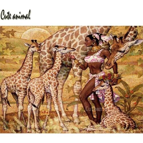 Rhinestone mosaic Painting DIY Diamond Painting Africa woman giraffe animal diamond Embroidery 5d cross stitch kit Decoration