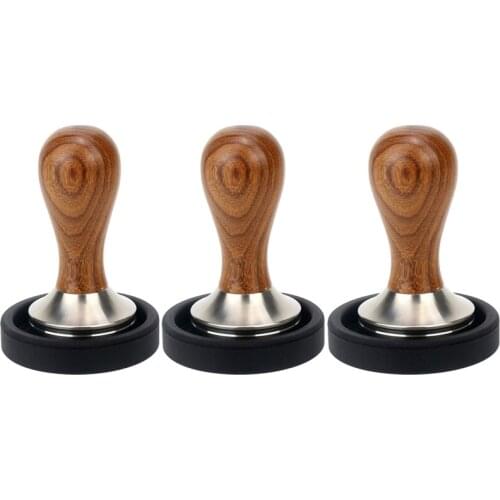 Barista Espresso Tamper Wood Handle Coffee Hammer Stainless Steel Flat Base Coffee Stamp with Mat Powder Press Tool