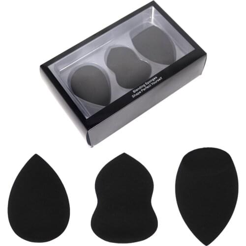 3PCS Assorted Makeup Sponge Blender Set Wet Dry Dual-used Beauty Foundation Blending Sponges for Women Girls Gift Black