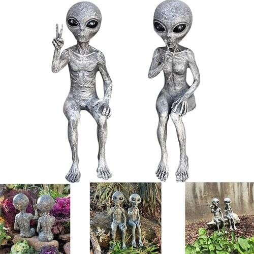 Outer Space Alien Statue Martians Garden Figurine Set Garden Decoration Outdoor Jardineria Decoracion Support Drop Shipped