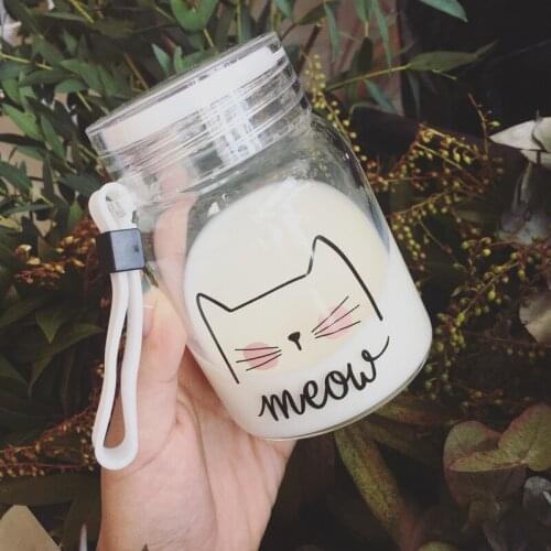 New Arrival 320ML Creative Cartoon Cat Glass Water Bottle Drinking Milk Juice Coffee Cup Leakproof Transparent Kettle for Girls