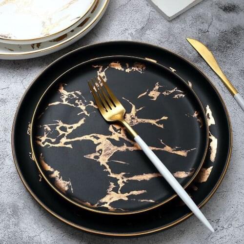 6inch 8inch 10inch New Nordic Wind Ceramics Golden Marble Plate Steak Plate Dishes