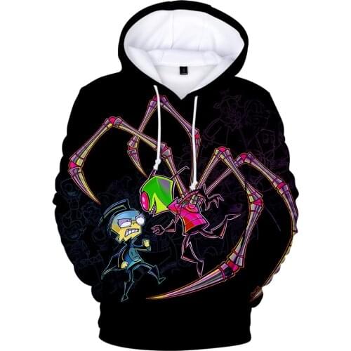 Толстовка с капюшоном Invader Zim для мальчиков и девочек, толстовка с капюшоном в стиле хип-хоп с 3D-принтом, уличный пуловер
