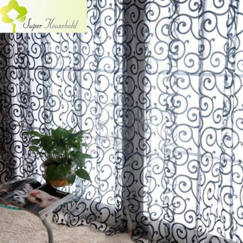 European Style Burnout Tulle Curtains for Living Room Window Screening Sheer Bedroom Luxury Fashion Transparent Black Drapes