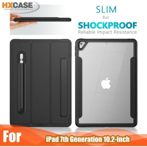 HXCASE Leather Smart Cover for iPad 7th Generation Case 10.2 inch Newest Transparent Back Cover for iPad 8th Generation Case