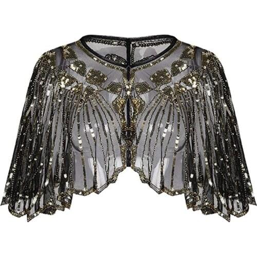 Womens 1920s Shawl Beaded Sequin Deco Evening Cape Bolero Flapper Cover up Blouse Banquet stage Formal dresses shawl Clothes