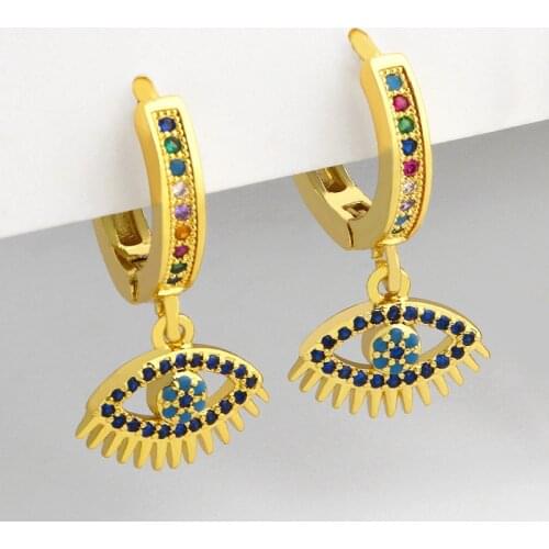FLOLA Small Evil Eye Earrings For Women Multicolor Greek Eye Drop Earrings Cubic Zirconia Turkish Protection Jewelry Gift ersu77