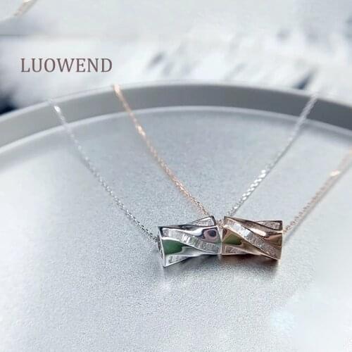 LUOWEND 18K Solid White Gold Pendant Necklace Real Natural Diamond Women Fashion Engagement Necklace Elegant Small Waist Design